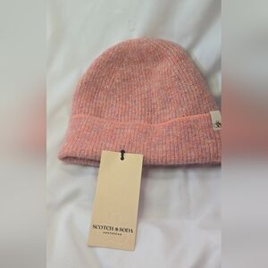 NWT Scotch & Soda Lurex Beanie Hat Alpaca/Wool Blend Pink Icing Mel